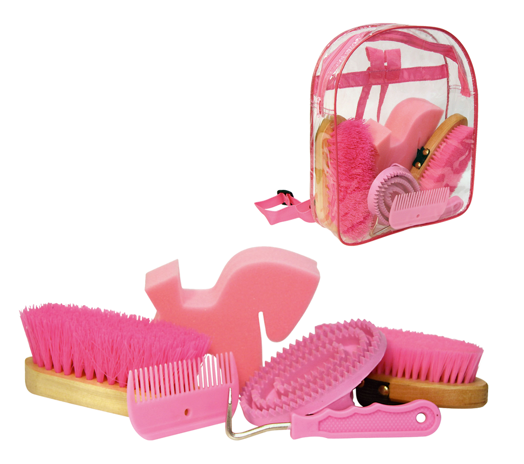 Putzset mit 7 Produkten in transparentem Rucksack Rosa