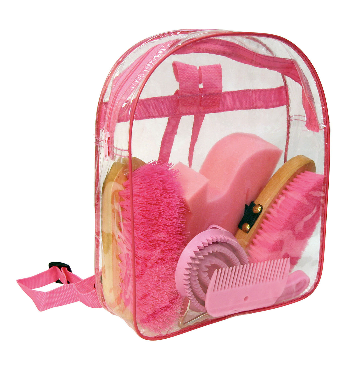 Putzset mit 7 Produkten in transparentem Rucksack Rosa